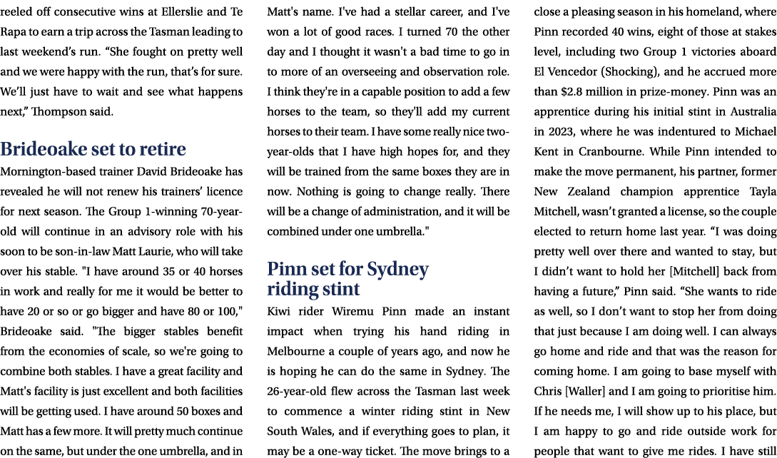 reeled off consecutive wins at Ellerslie and Te Rapa to earn a trip across the Tasman leading to last weekend’s run. ...