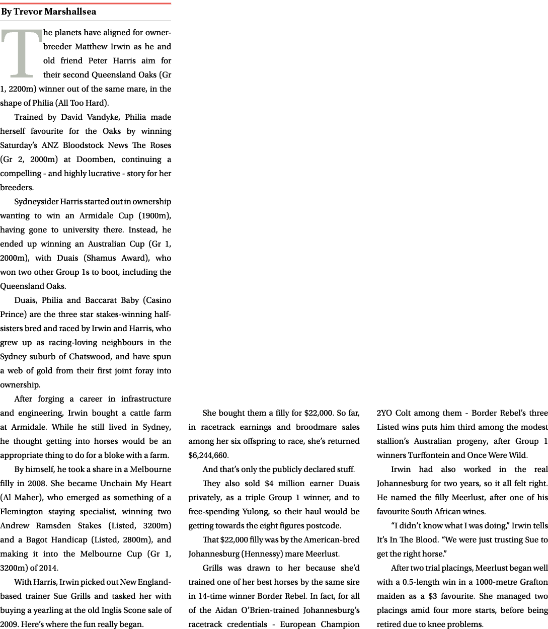 ￼ The planets have aligned for owner breeder Matthew Irwin as he and old friend Peter Harris aim for their second Que...