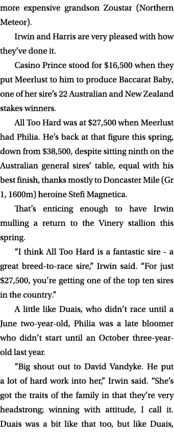 more expensive grandson Zoustar (Northern Meteor). Irwin and Harris are very pleased with how they’ve done it. Casino...