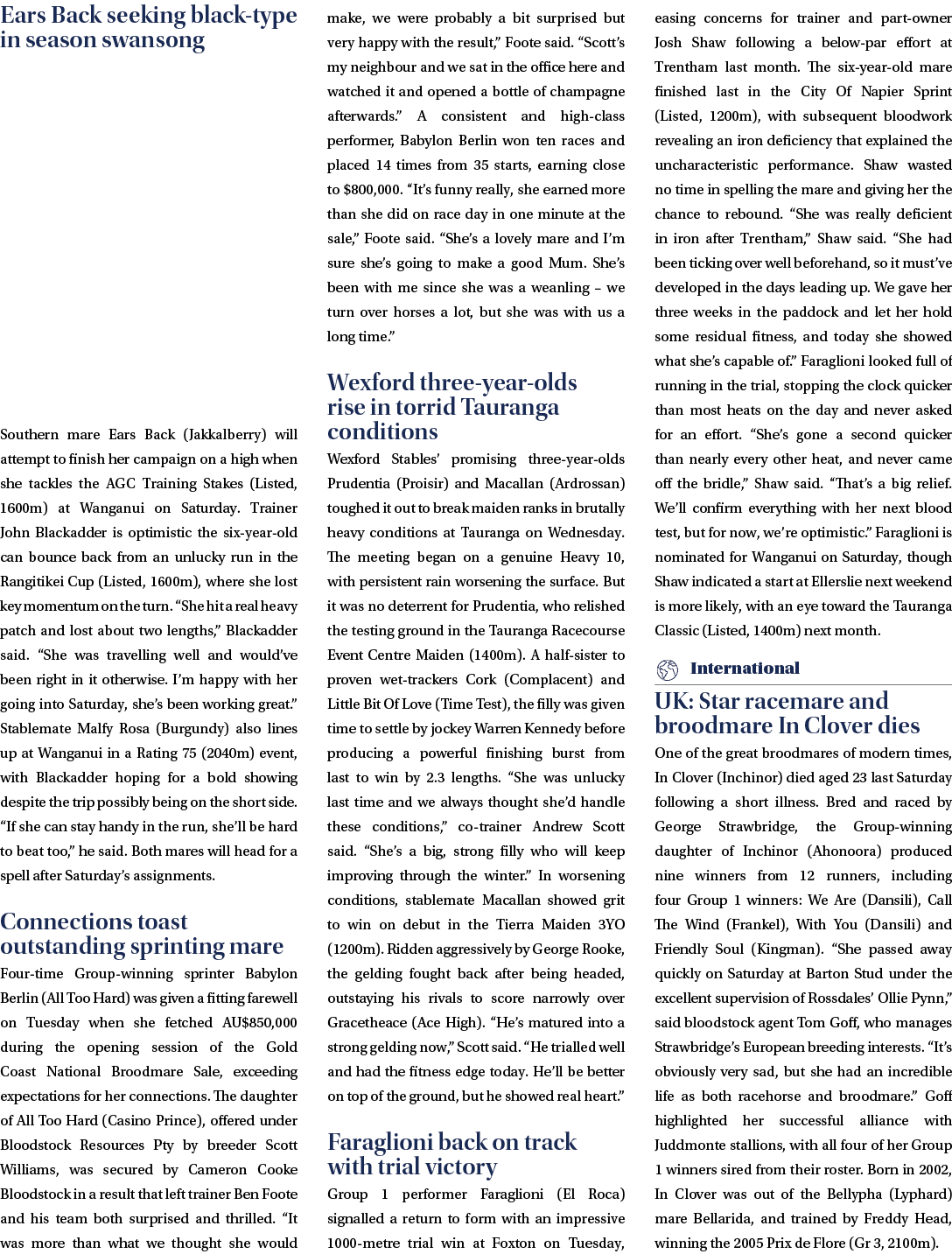 Ears Back seeking black type in season swansong Southern mare Ears Back (Jakkalberry) will attempt to finish her camp...