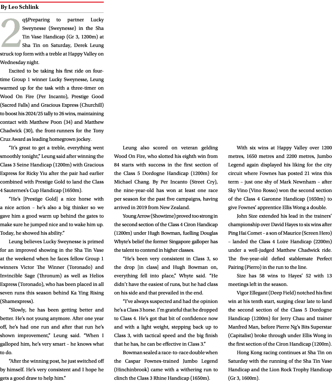 ￼ 2q§Preparing to partner Lucky Sweynesse (Sweynesse) in the Sha Tin Vase Handicap (Gr 3, 1200m) at Sha Tin on Saturd...