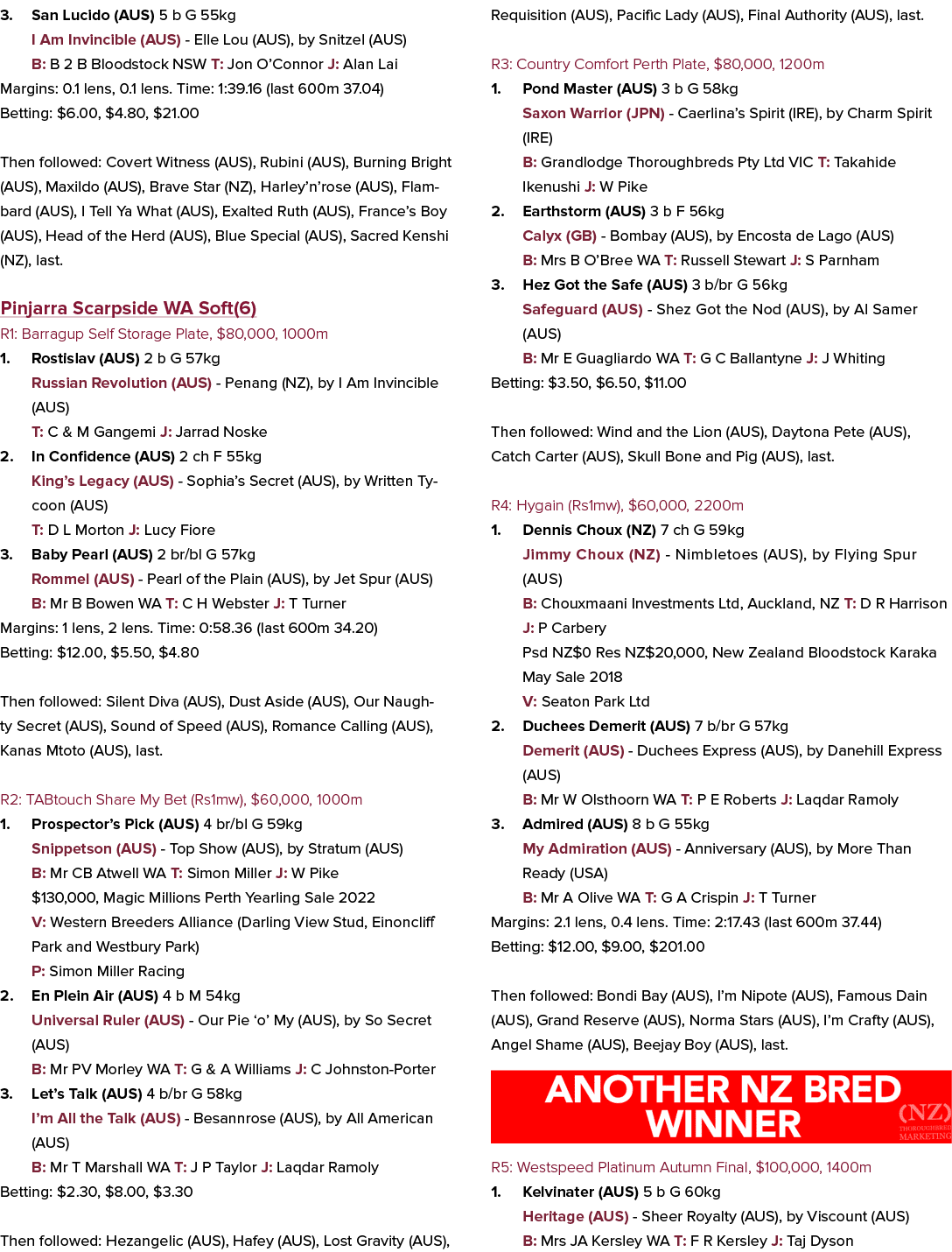 3. San Lucido (AUS) 5 b G 55kg I Am Invincible (AUS) Elle Lou (AUS), by Snitzel (AUS) B: B 2 B Bloodstock NSW T: Jon ...
