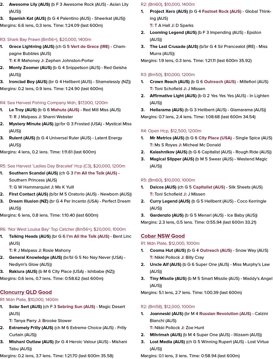2. Awesome Lily (AUS) (b F 3 Awesome Rock (AUS) Asian Lily (AUS)) 3. Spanish Kat (AUS) (b G 4 Palentino (AUS) Sheerka...