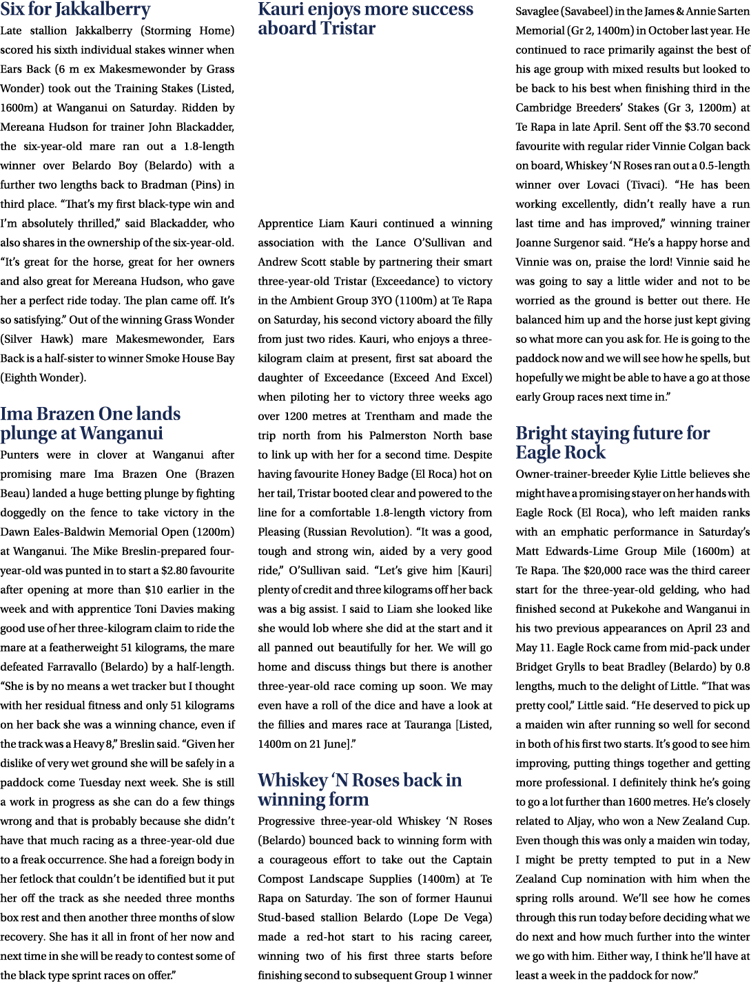 Six for Jakkalberry Late stallion Jakkalberry (Storming Home) scored his sixth individual stakes winner when Ears Bac...