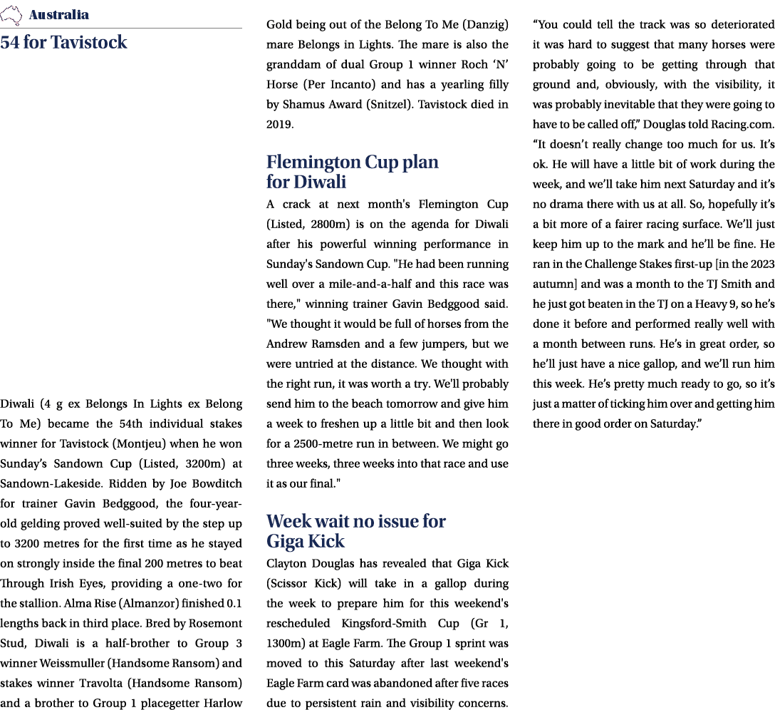￼ 54 for Tavistock Diwali (4 g ex Belongs In Lights ex Belong To Me) became the 54th individual stakes winner for Tav...