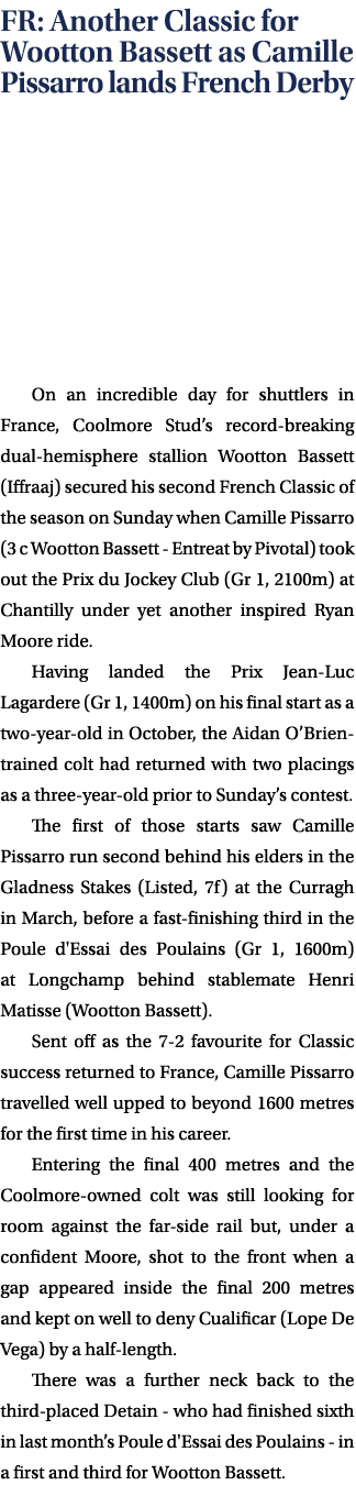 FR: Another Classic for Wootton Bassett as Camille Pissarro lands French Derby On an incredible day for shuttlers in ...