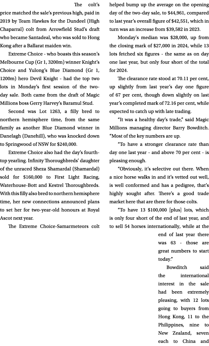 The colt’s price matched the sale’s previous high, paid in 2019 by Team Hawkes for the Dundeel (High Chaparral) colt ...