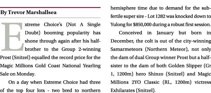 ￼ Extreme Choice’s (Not A Single Doubt) booming popularity has shone through again after his half brother to the Grou...