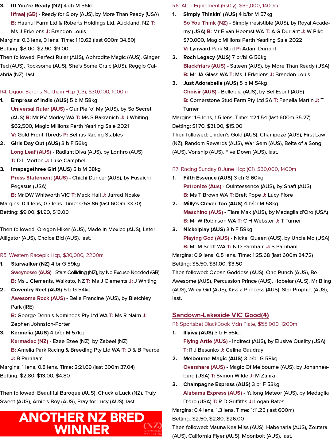 3. Iff You’re Ready (NZ) 4 ch M 56kg Iffraaj (GB) Ready for Glory (AUS), by More Than Ready (USA) B: Haunui Farm Ltd ...