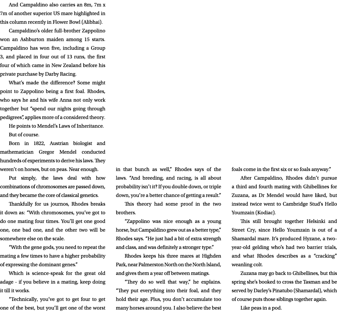 And Campaldino also carries an 8m, 7m x 7m of another superior US mare highlighted in this column recently in Flower ...