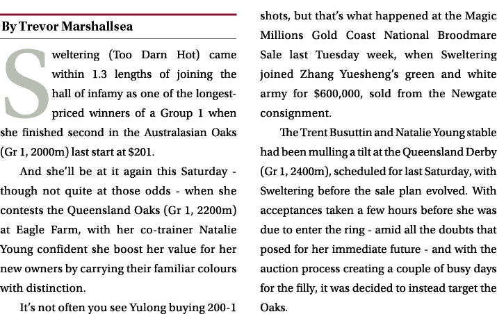 ￼ Sweltering (Too Darn Hot) came within 1.3 lengths of joining the hall of infamy as one of the longest priced winner...