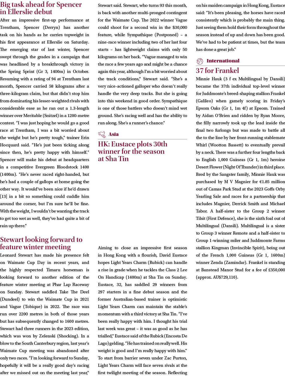 Big task ahead for Spencer in Ellerslie debut After an impressive first up performance at Trentham, Spencer (Derryn) ...