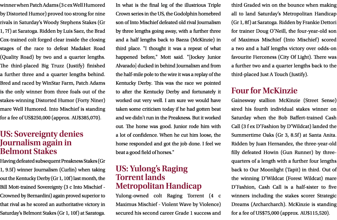 winner when Patch Adams (3 c ex Well Humored by Distorted Humor) proved too strong for nine rivals in Saturday’s Wood...