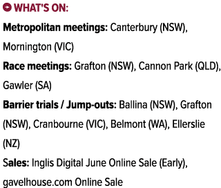 ￼ What's on: Metropolitan meetings: Canterbury (NSW), Mornington (VIC) Race meetings: Grafton (NSW), Cannon Park (QLD...