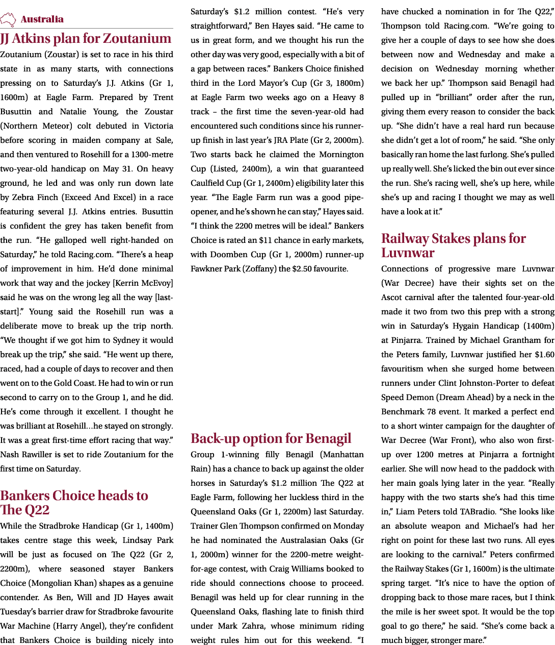 ￼ JJ Atkins plan for Zoutanium Zoutanium (Zoustar) is set to race in his third state in as many starts, with connecti...