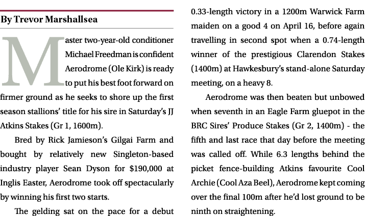 ￼ Master two year old conditioner Michael Freedman is confident Aerodrome (Ole Kirk) is ready to put his best foot fo...