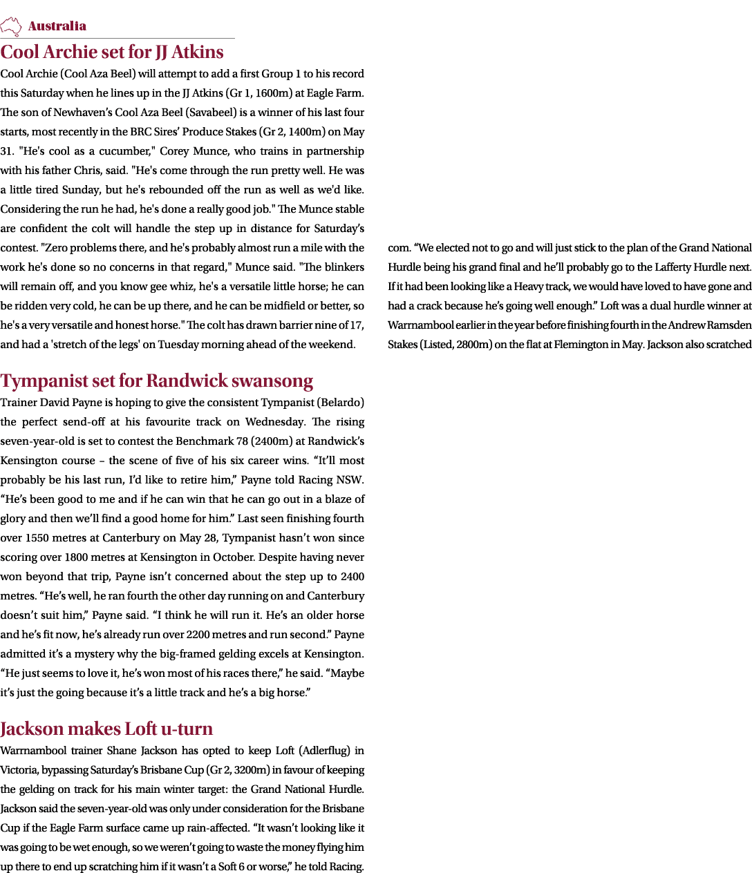 ￼ Cool Archie set for JJ Atkins Cool Archie (Cool Aza Beel) will attempt to add a first Group 1 to his record this Sa...