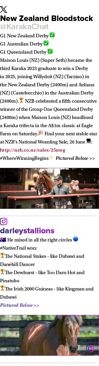 ￼ New Zealand Bloodstock @KarakaChat G1 New Zealand Derby ✅ G1 Australian Derby ✅ G1 Queensland Derby ✅ Maison Louis ...