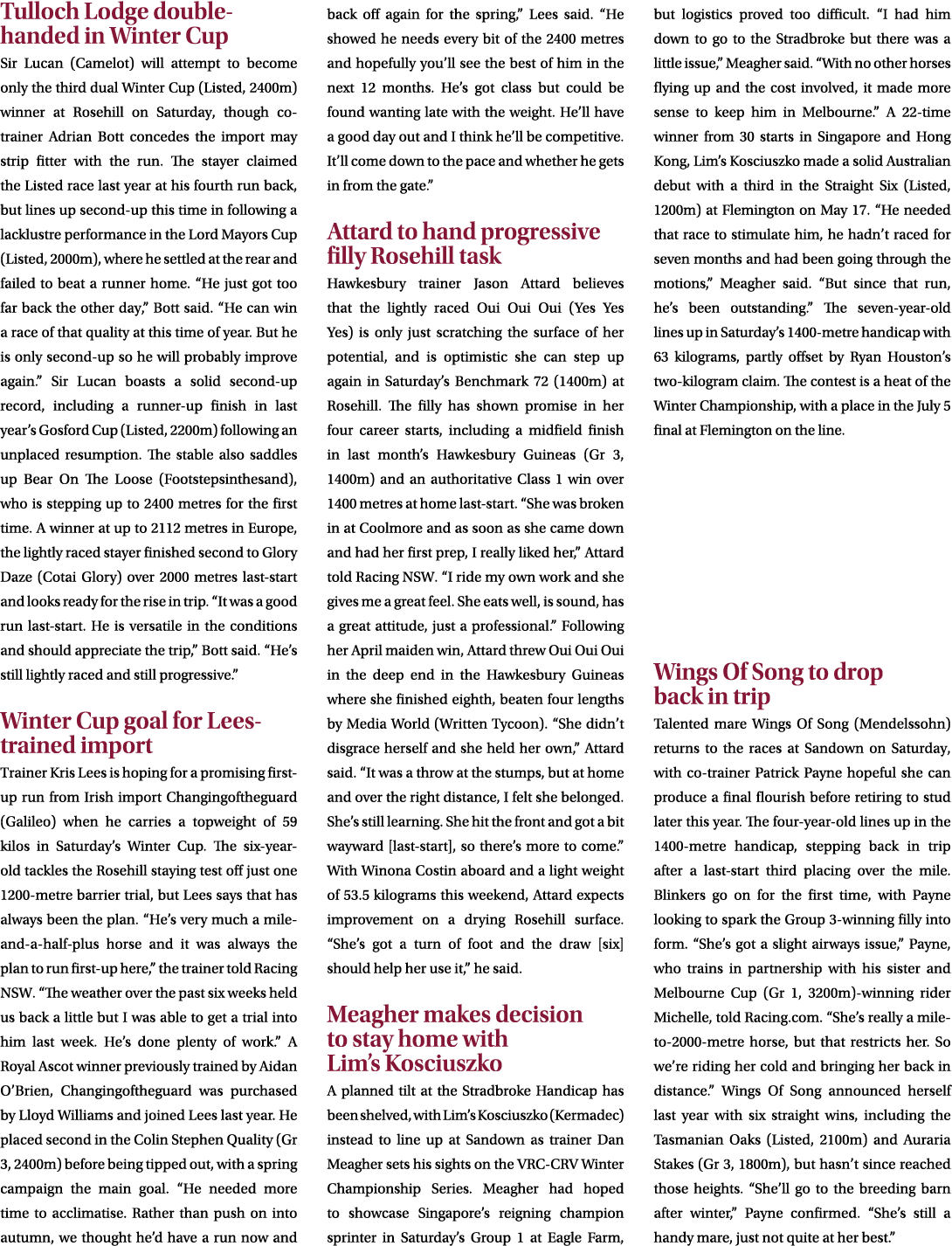 Tulloch Lodge double handed in Winter Cup Sir Lucan (Camelot) will attempt to become only the third dual Winter Cup (...
