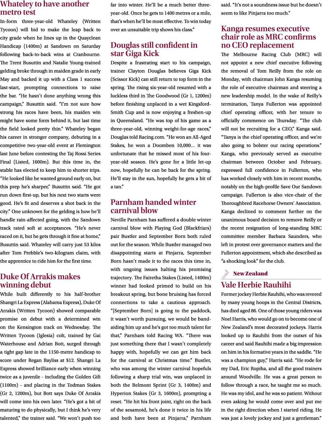 Whateley to have another metro test In form three year old Whateley (Written Tycoon) will bid to make the leap back t...