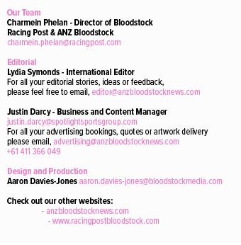 Our Team Charmein Phelan Director of Bloodstock Racing Post & ANZ Bloodstock charmein.phelan@racingpost.com Editorial...