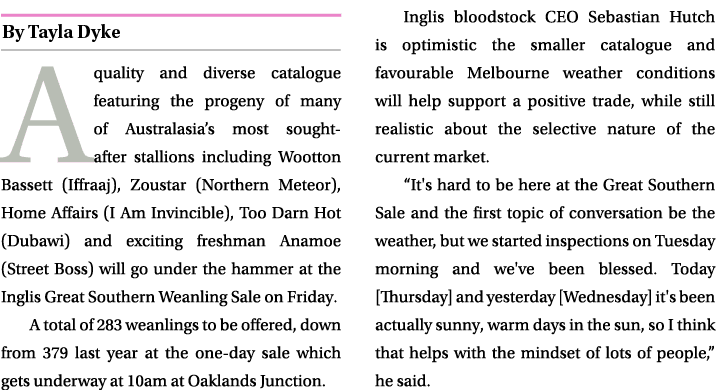 ￼ A quality and diverse catalogue featuring the progeny of many of Australasia’s most sought after stallions includin...