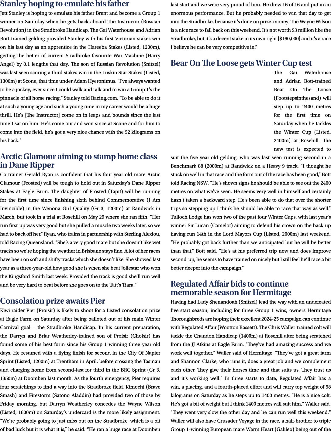 Stanley hoping to emulate his father Jett Stanley is hoping to emulate his father Brent and become a Group 1 winner o...