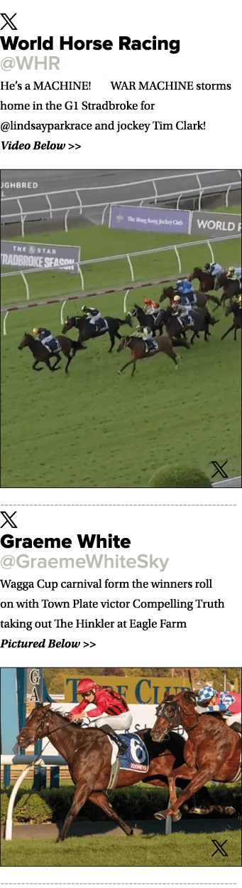 ￼ World Horse Racing @WHR He’s a MACHINE! 🤖 WAR MACHINE storms home in the G1 Stradbroke for @lindsayparkrace and jo...