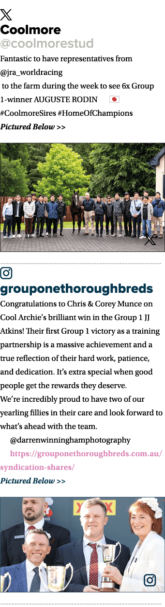 ￼ Coolmore @coolmorestud Fantastic to have representatives from @jra_worldracing to the farm during the week to see 6...