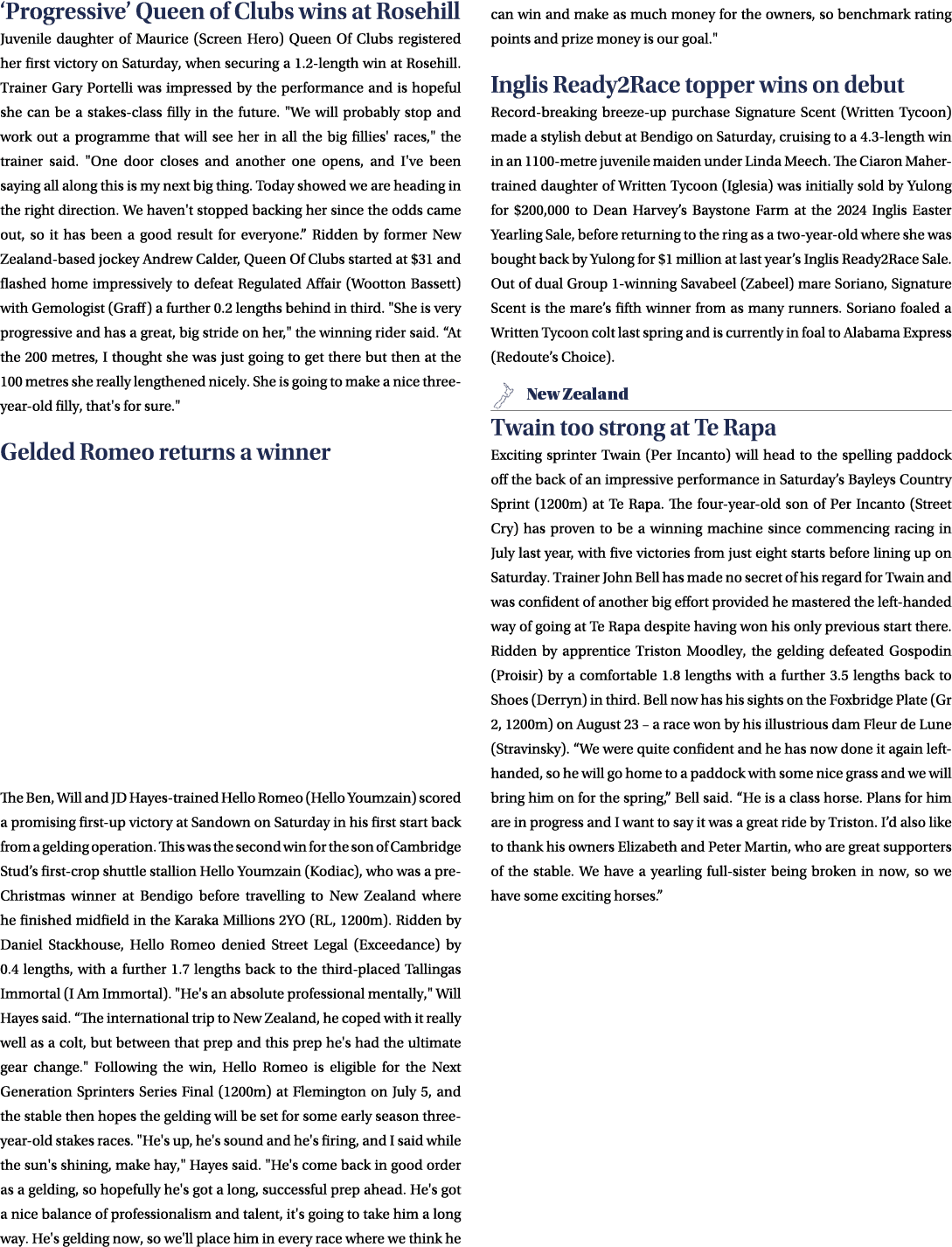 ‘Progressive’ Queen of Clubs wins at Rosehill Juvenile daughter of Maurice (Screen Hero) Queen Of Clubs registered he...