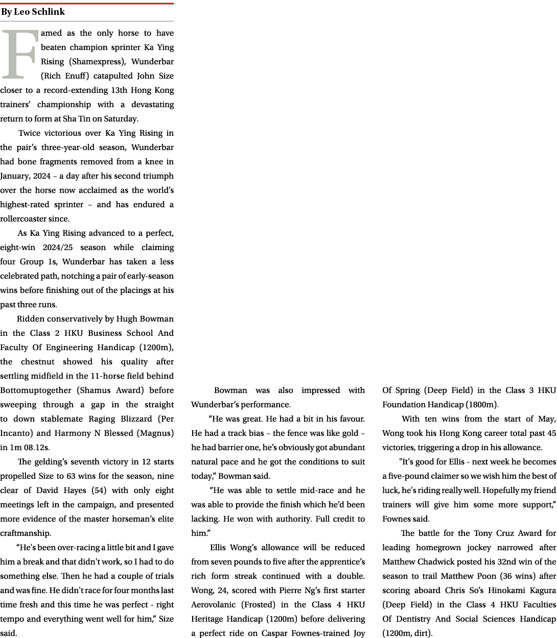 ￼ Famed as the only horse to have beaten champion sprinter Ka Ying Rising (Shamexpress), Wunderbar (Rich Enuff) catap...