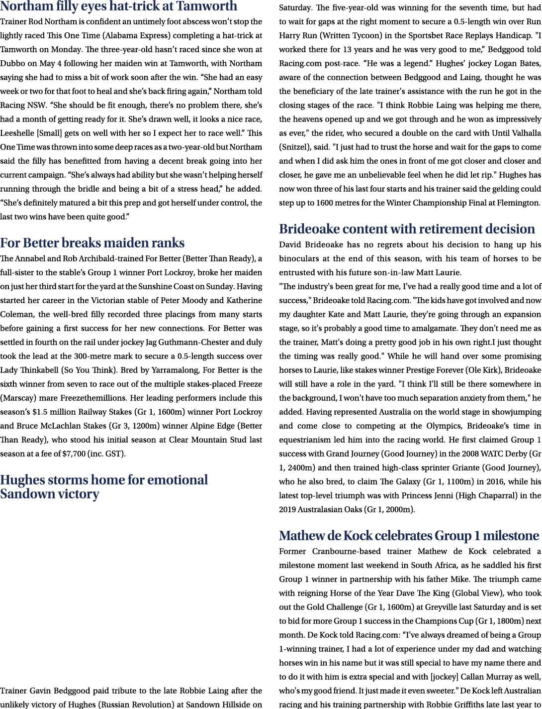 Northam filly eyes hat trick at Tamworth Trainer Rod Northam is confident an untimely foot abscess won’t stop the lig...