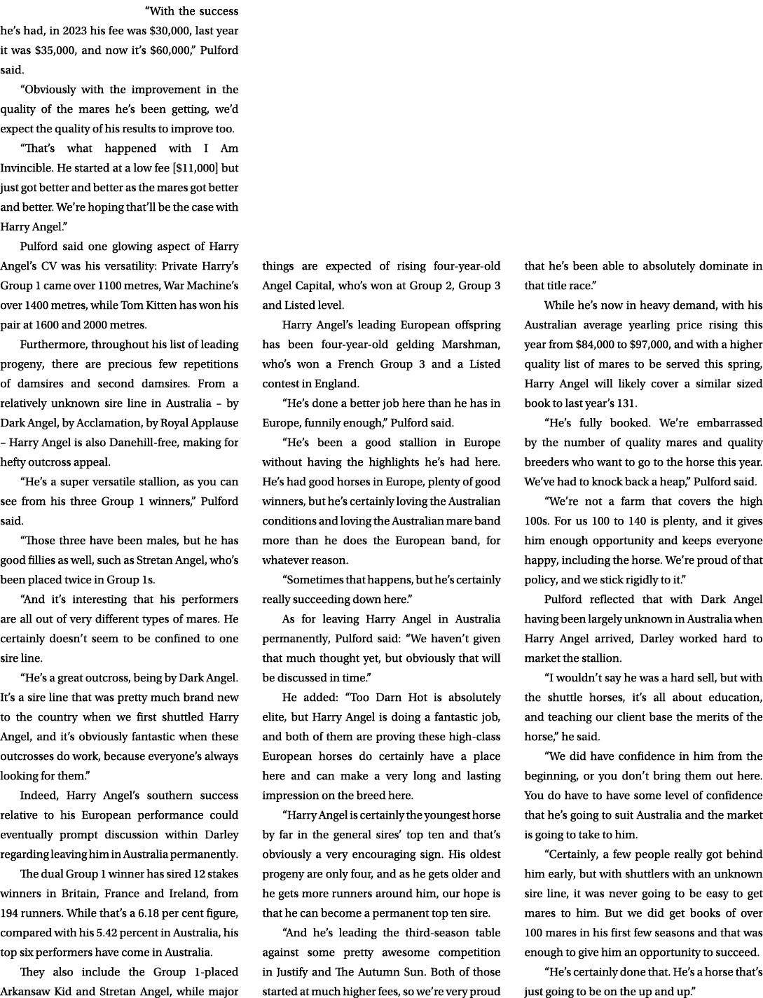 “With the success he’s had, in 2023 his fee was $30,000, last year it was $35,000, and now it’s $60,000,” Pulford sai...