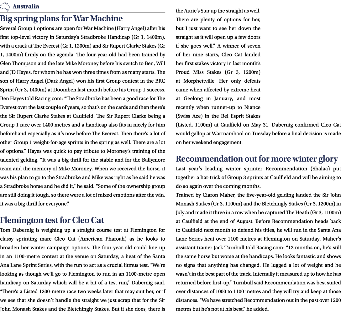 ￼ Big spring plans for War Machine Several Group 1 options are open for War Machine (Harry Angel) after his first top...