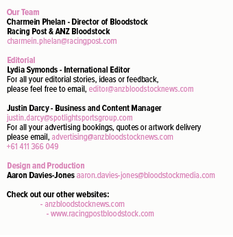Our Team Charmein Phelan Director of Bloodstock Racing Post & ANZ Bloodstock charmein.phelan@racingpost.com Editorial...