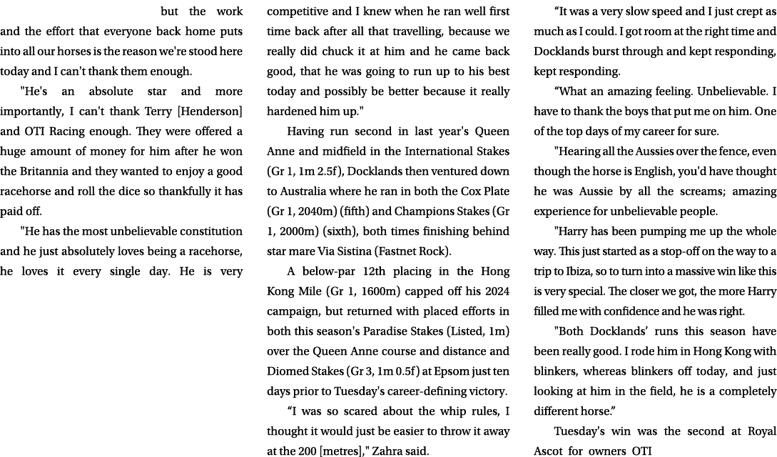but the work and the effort that everyone back home puts into all our horses is the reason we're stood here today and...