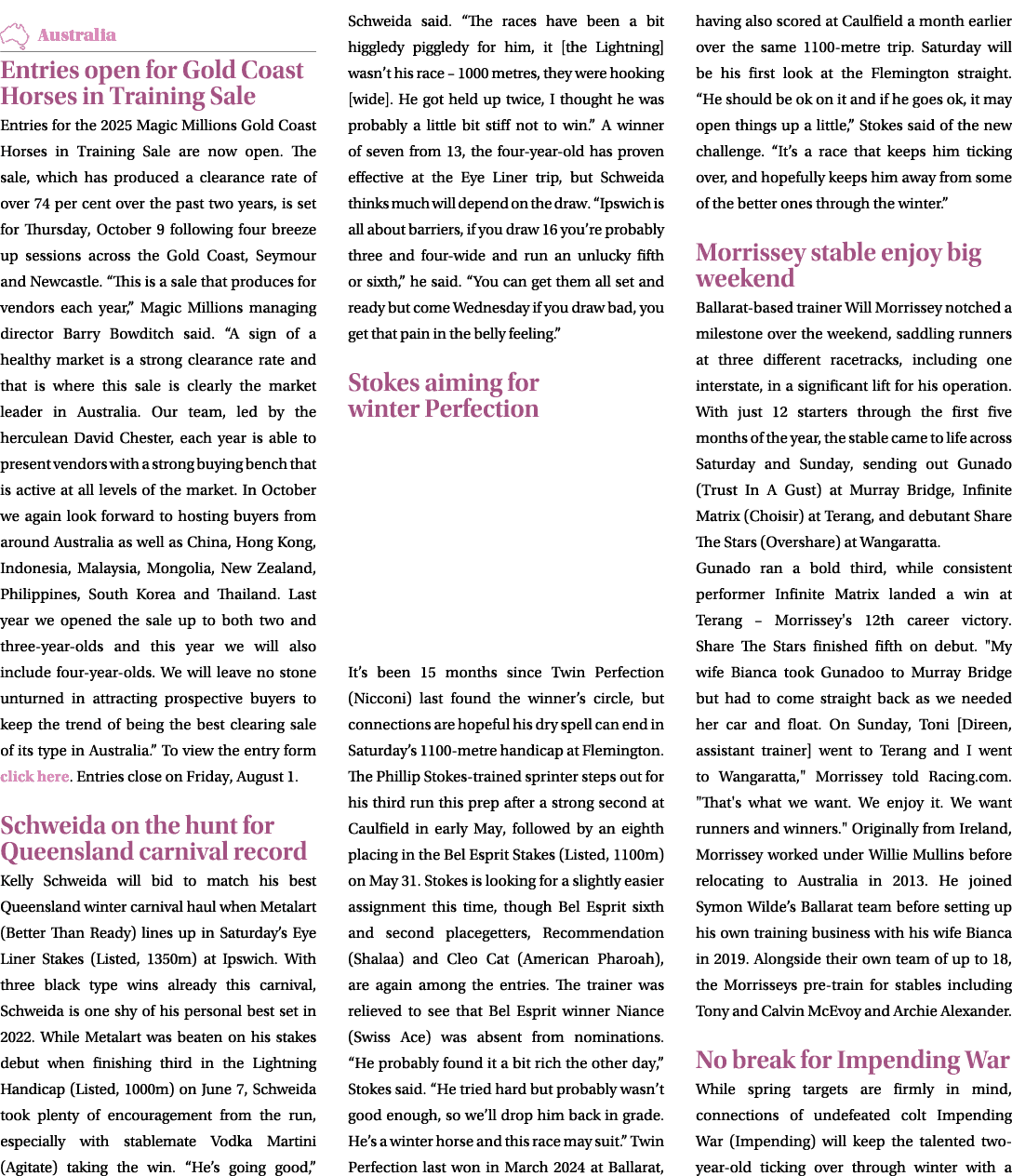 ￼ Entries open for Gold Coast Horses in Training Sale Entries for the 2025 Magic Millions Gold Coast Horses in Traini...