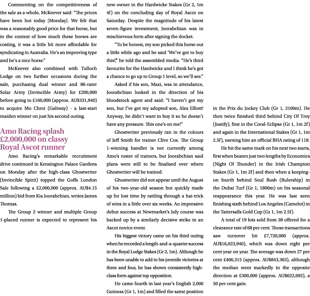 Commenting on the competitiveness of the sale as a whole, McKeever said: “The prices have been hot today [Monday]. We...