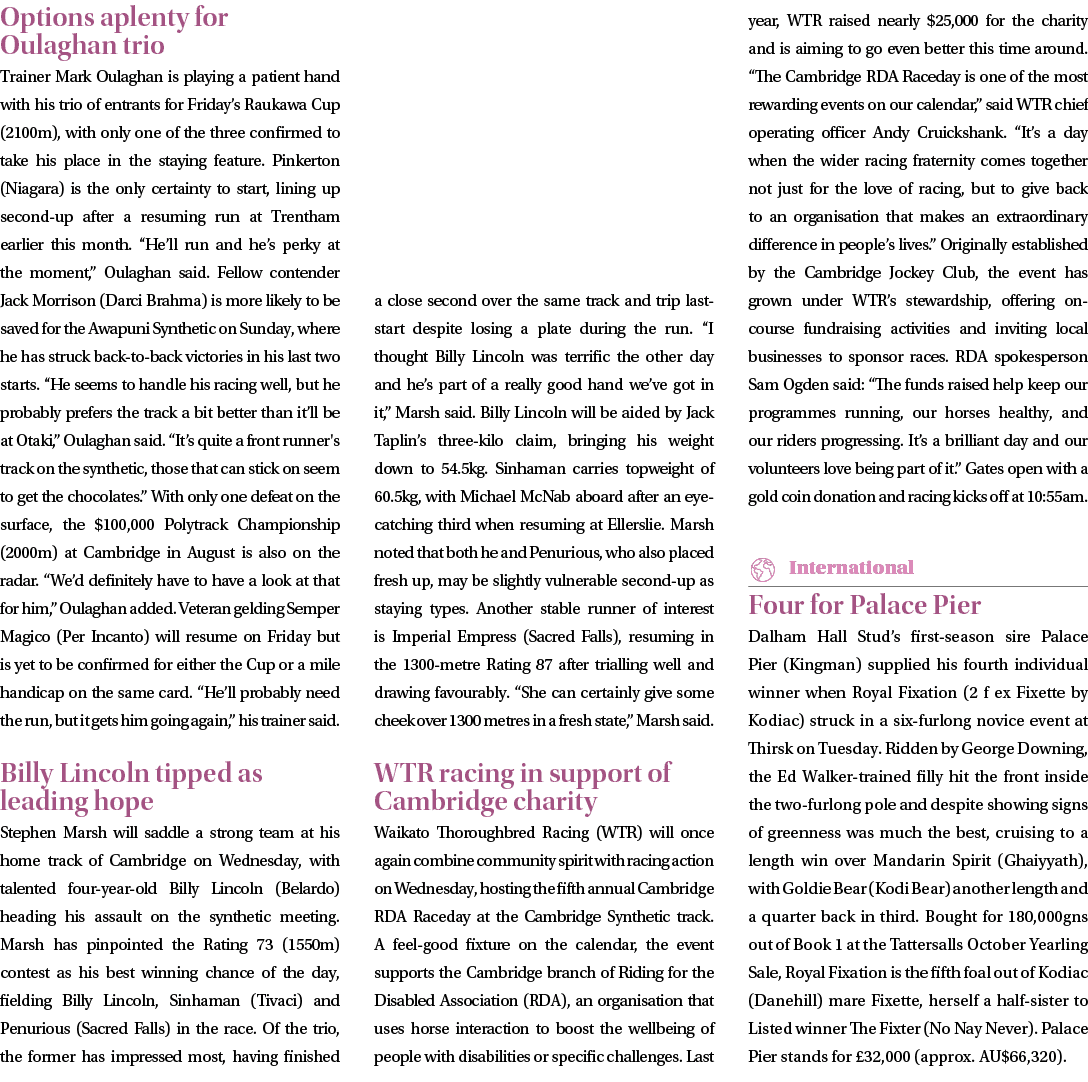 Options aplenty for Oulaghan trio Trainer Mark Oulaghan is playing a patient hand with his trio of entrants for Frida...