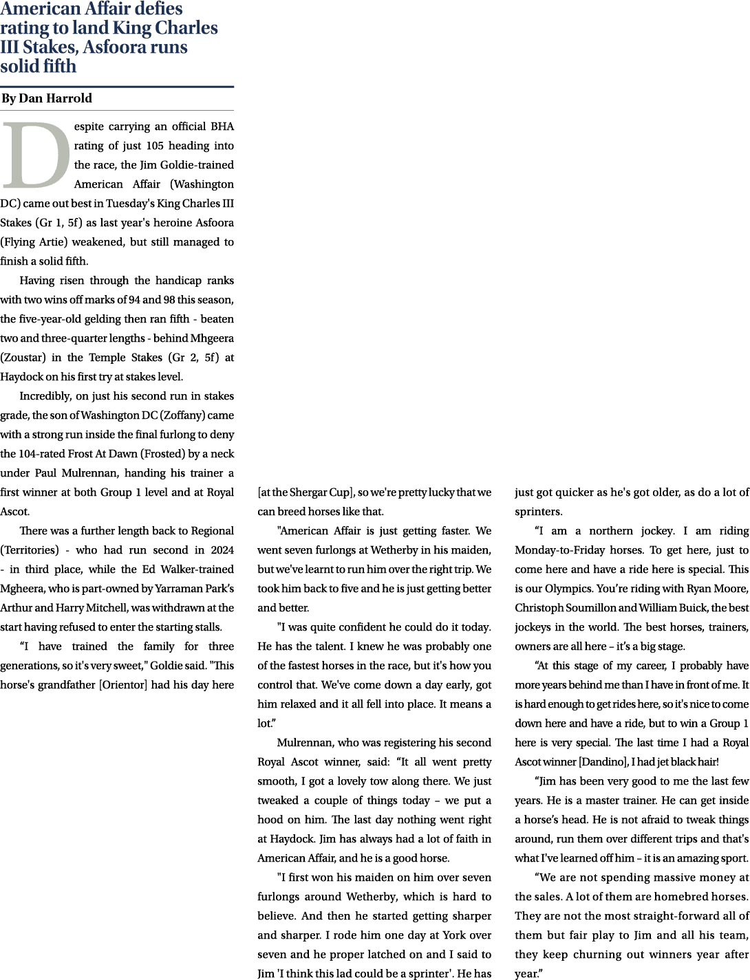 American Affair defies rating to land King Charles III Stakes, Asfoora runs solid fifth ￼ Despite carrying an officia...