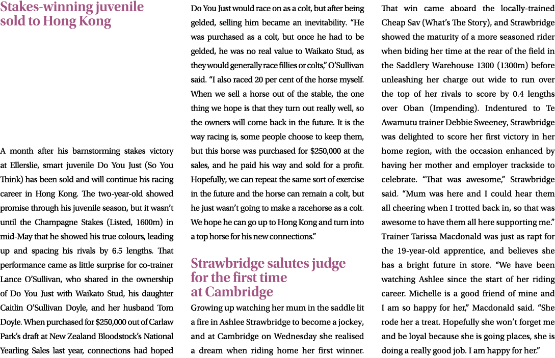 Stakes winning juvenile sold to Hong Kong A month after his barnstorming stakes victory at Ellerslie, smart juvenile ...