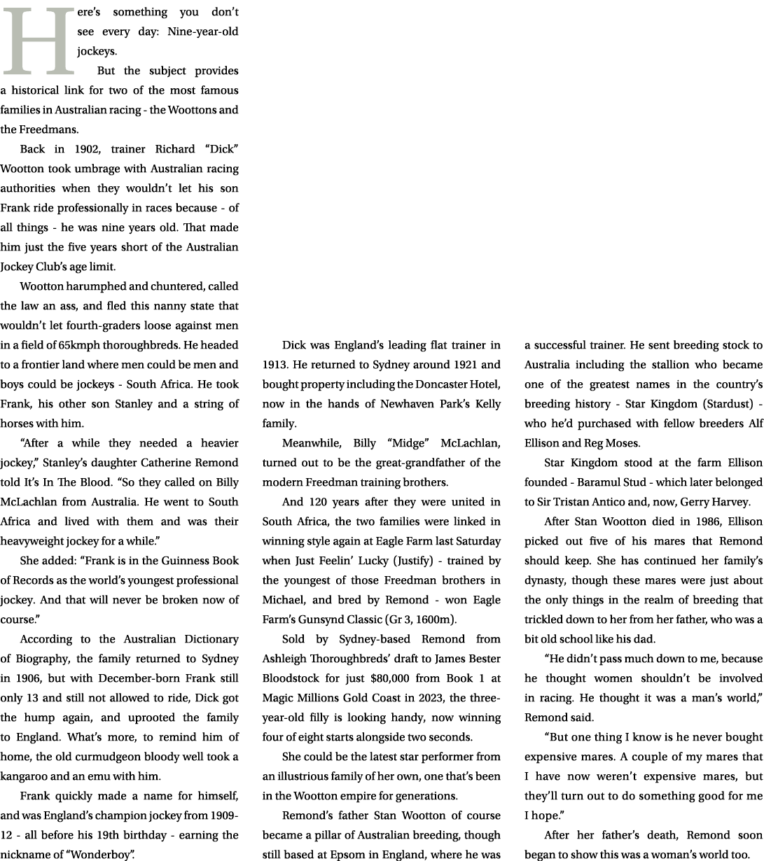 Here’s something you don’t see every day: Nine year old jockeys. But the subject provides a historical link for two o...