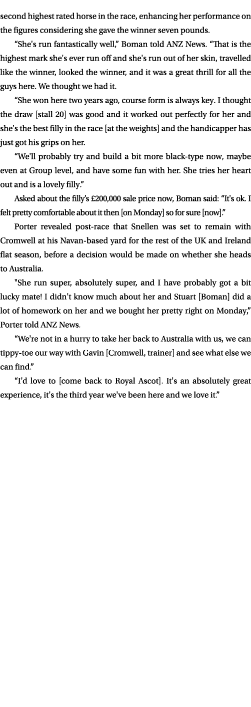 second highest rated horse in the race, enhancing her performance on the figures considering she gave the winner seve...
