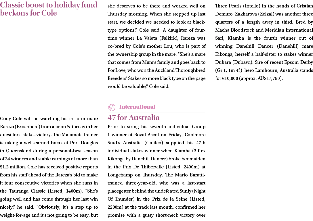 Classic boost to holiday fund beckons for Cole Cody Cole will be watching his in form mare Rareza (Exosphere) from af...