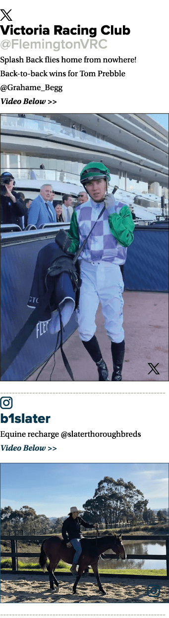 ￼ Victoria Racing Club @FlemingtonVRC Splash Back flies home from nowhere! Back to back wins for Tom Prebble @Grahame...