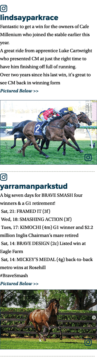 ￼ lindsayparkrace Fantastic to get a win for the owners of Cafe Millenium who joined the stable earlier this year. A ...