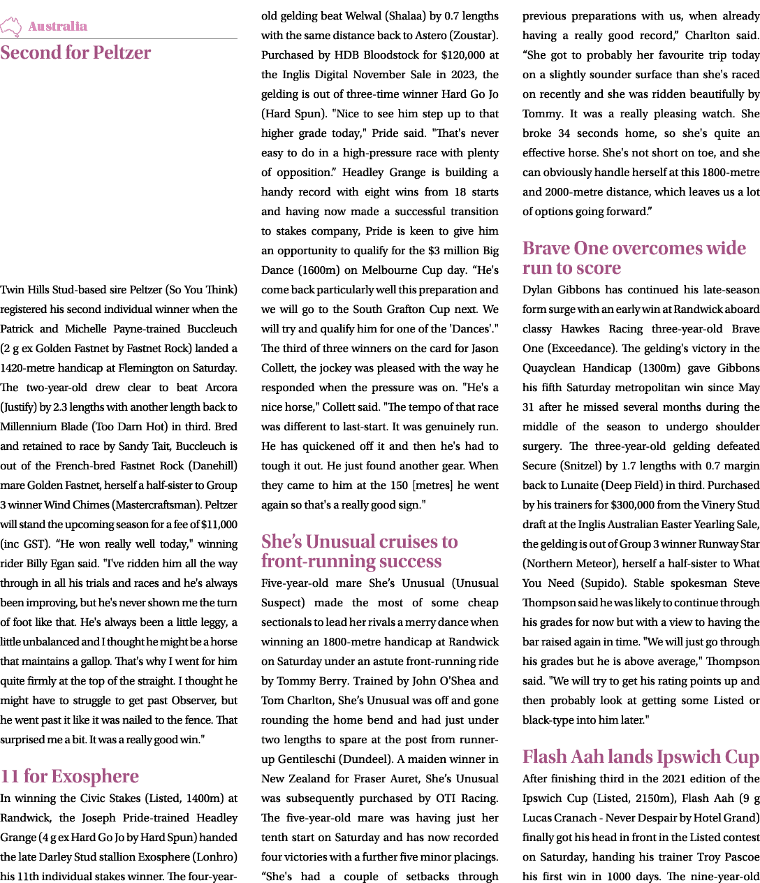 ￼ Second for Peltzer Twin Hills Stud based sire Peltzer (So You Think) registered his second individual winner when t...