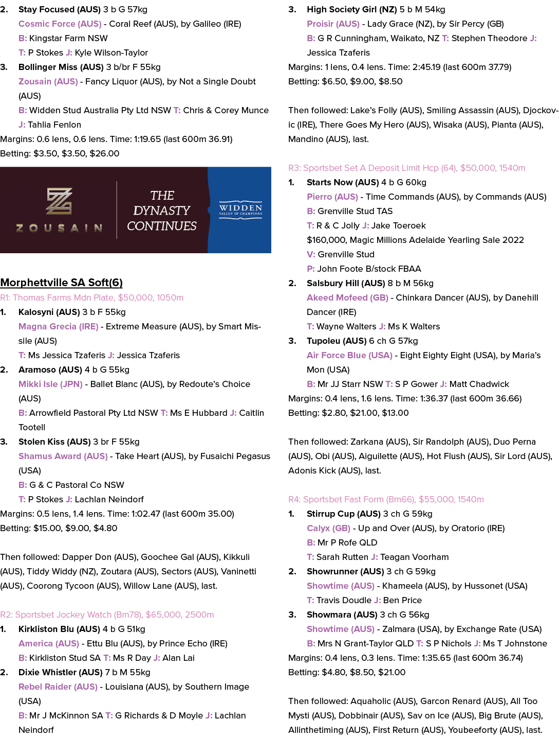 2. Stay Focused (AUS) 3 b G 57kg Cosmic Force (AUS) Coral Reef (AUS), by Galileo (IRE) B: Kingstar Farm NSW T: P Stok...
