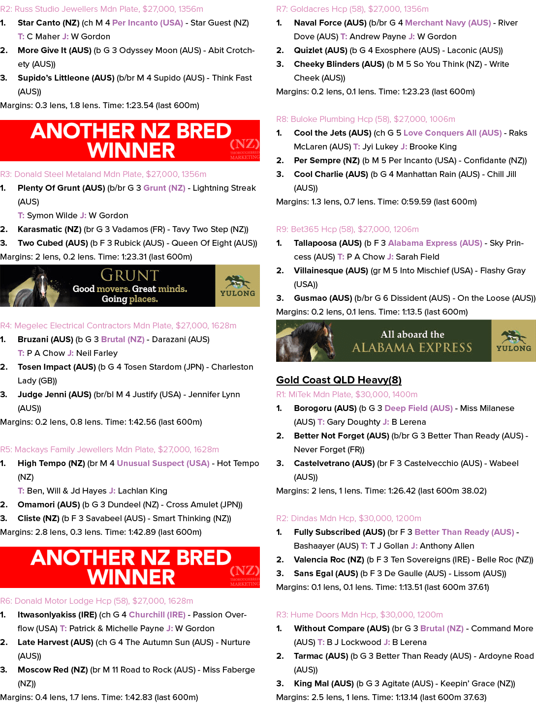 R2: Russ Studio Jewellers Mdn Plate, $27,000, 1356m 1. Star Canto (NZ) (ch M 4 Per Incanto (USA) Star Guest (NZ) T: C...