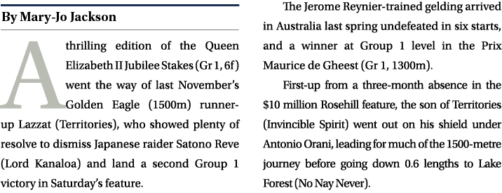￼ A thrilling edition of the Queen Elizabeth II Jubilee Stakes (Gr 1, 6f) went the way of last November’s Golden Eagl...